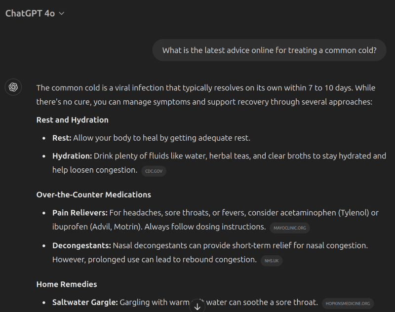 ChatGPT searching for treatments to the common cold